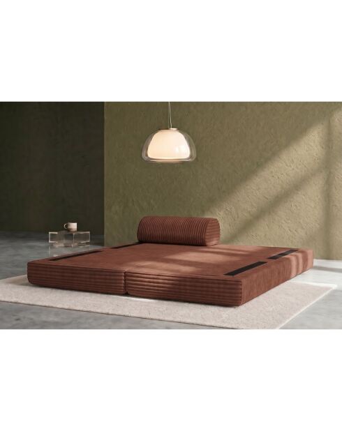 Méridienne convertible et modulable en velours côtelé xl Tilia terracotta - 190x95x70,5 cm