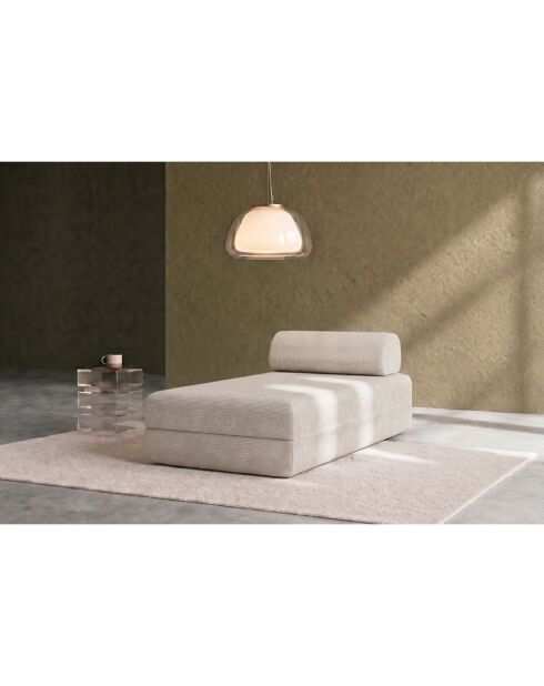 Méridienne convertible et modulable en velours côtelé Lincoln blanche - 190x95x70,5 cm