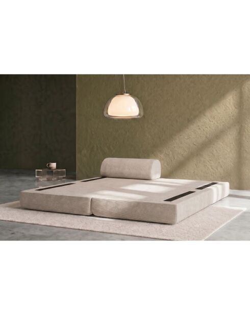 Méridienne convertible et modulable en velours côtelé Lincoln blanche - 190x95x70,5 cm