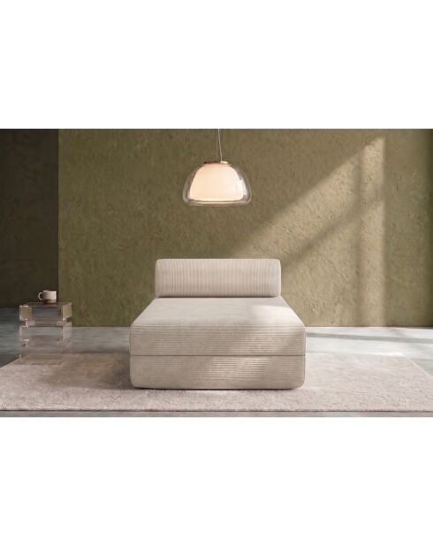Méridienne convertible et modulable en velours côtelé Lincoln blanche - 190x95x70,5 cm