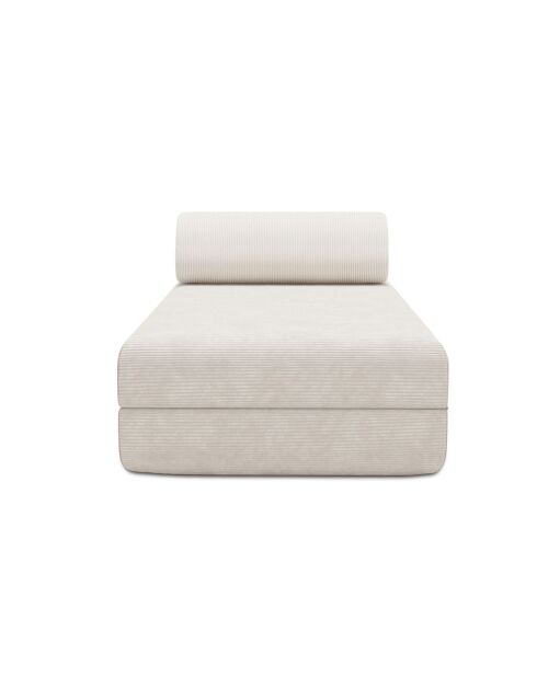 Méridienne convertible et modulable en velours côtelé Lincoln blanche - 190x95x70,5 cm