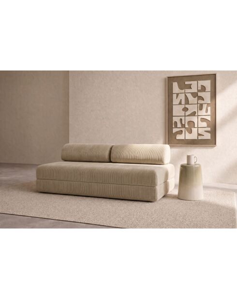 Canapé droit convertible et modulable 3 places en velours côtelé Lincoln beige - 190x95x70,5 cm