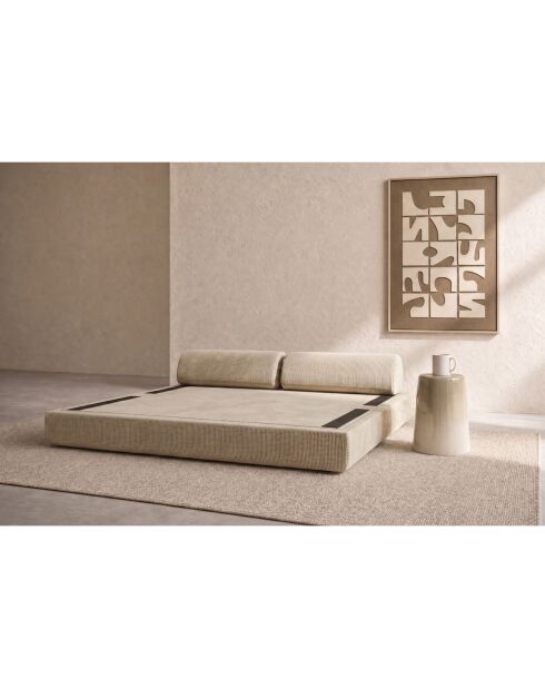 Canapé droit convertible et modulable 3 places en velours côtelé Lincoln beige - 190x95x70,5 cm