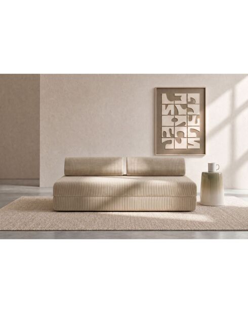 Canapé droit convertible et modulable 3 places en velours côtelé Lincoln beige - 190x95x70,5 cm