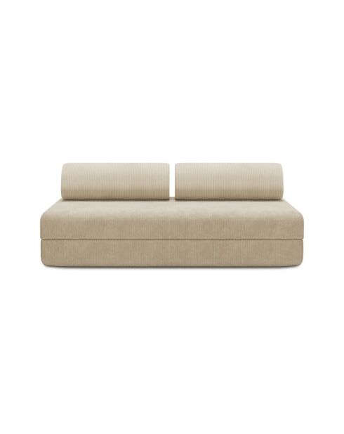 Canapé droit convertible et modulable 3 places en velours côtelé Lincoln beige - 190x95x70,5 cm