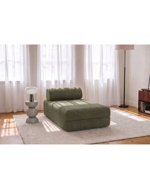 Méridienne convertible et modulable en velours côtelé xl Tilia verte - 190x95x70,5 cm