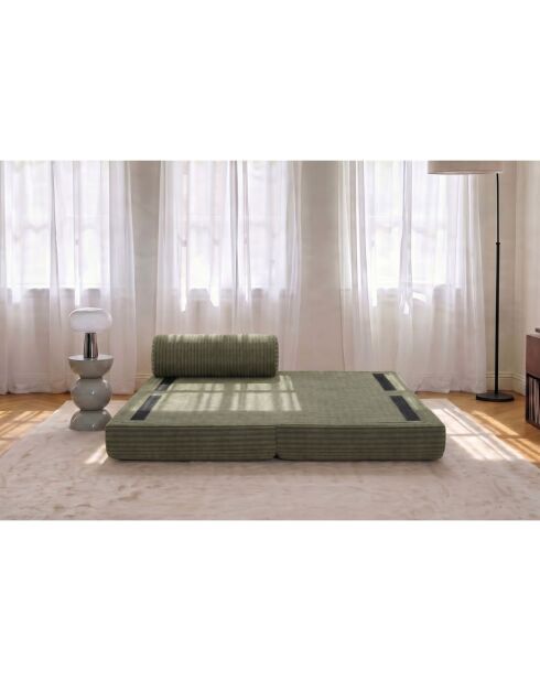 Méridienne convertible et modulable en velours côtelé xl Tilia verte - 190x95x70,5 cm