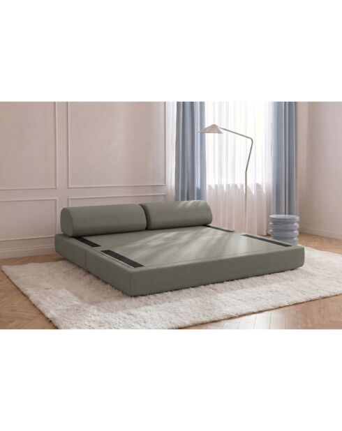 Canapé droit convertible et modulable 3 places en tissu lisse Gemma taupe - 190x95x70,5 cm