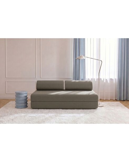 Canapé droit convertible et modulable 3 places en tissu lisse Gemma taupe - 190x95x70,5 cm