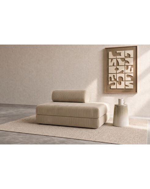 Canapé droit convertible et modulable 2 places en velours côtelé Lincoln beige - 148x95x70,5 cm