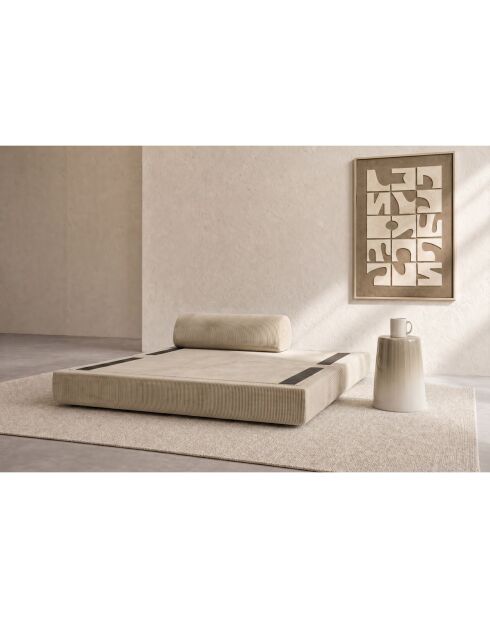Canapé droit convertible et modulable 2 places en velours côtelé Lincoln beige - 148x95x70,5 cm