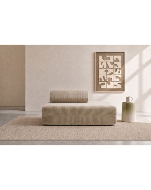 Canapé droit convertible et modulable 2 places en velours côtelé Lincoln beige - 148x95x70,5 cm
