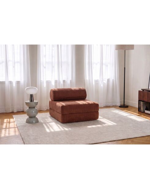 Fauteuil convertible et modulable en velours côtelé Lincoln terracotta - 95x95x70,5 cm