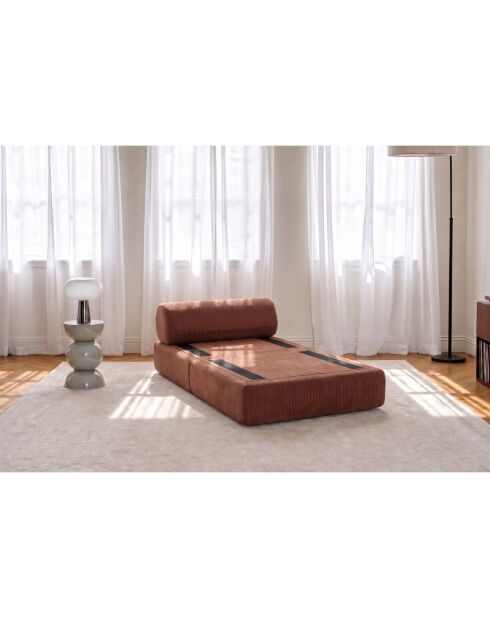 Fauteuil convertible et modulable en velours côtelé Lincoln terracotta - 95x95x70,5 cm