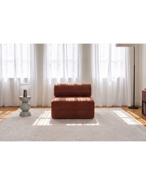 Fauteuil convertible et modulable en velours côtelé Lincoln terracotta - 95x95x70,5 cm