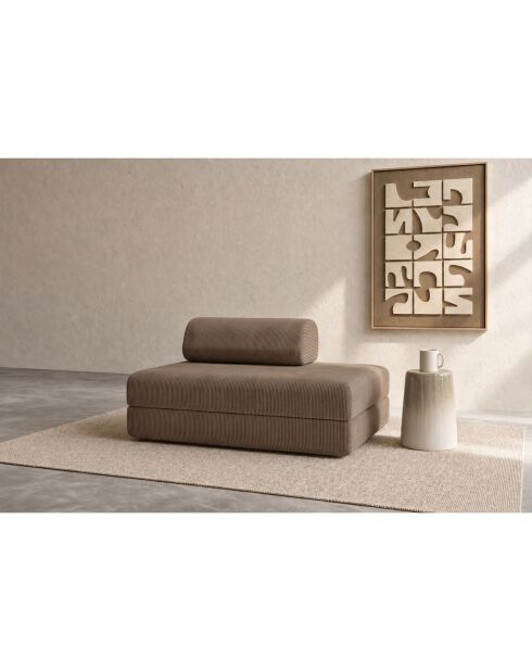 Canapé droit convertible et modulable 2 places en velours côtelé Lincoln taupe - 148x95x70,5 cm
