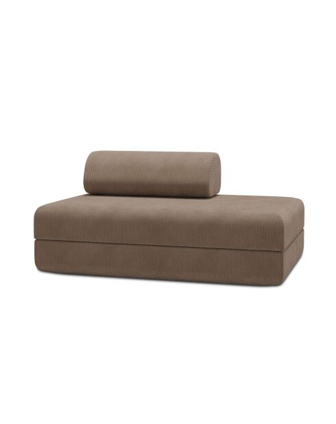 Canapé droit convertible et modulable 2 places en velours côtelé Lincoln taupe - 148x95x70,5 cm