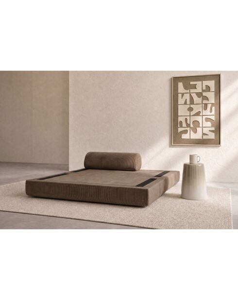 Canapé droit convertible et modulable 2 places en velours côtelé Lincoln taupe - 148x95x70,5 cm