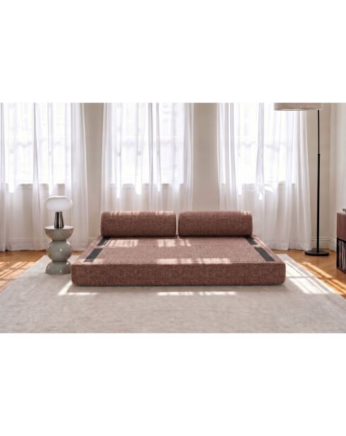 Canapé droit convertible et modulable 3 places en tissu tweed Coco rouge - 190x95x70,5 cm