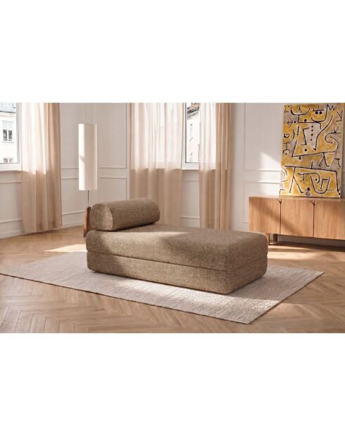 Méridienne convertible et modulable en tissu tweed Coco marron - 190x95x70,5 cm