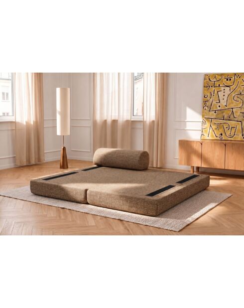 Méridienne convertible et modulable en tissu tweed Coco marron - 190x95x70,5 cm