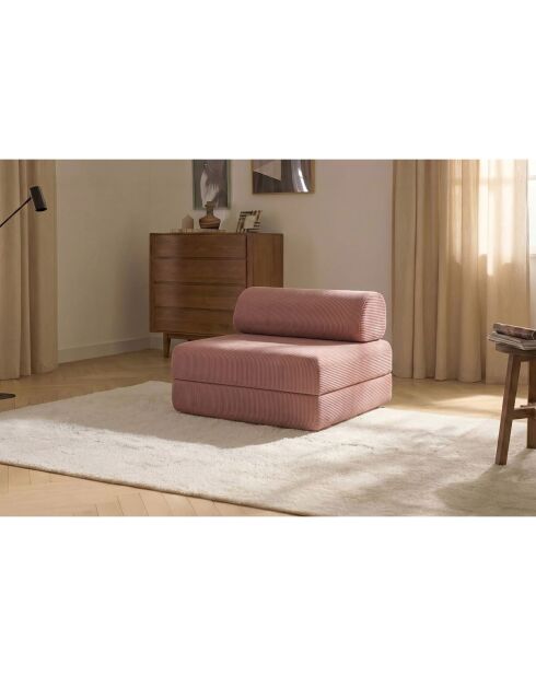 Roze converteerbare en modulaire fauteuil van corduroy Lincoln - 95x95x70,5 cm