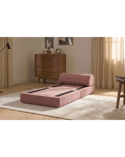 Roze converteerbare en modulaire fauteuil van corduroy Lincoln - 95x95x70,5 cm