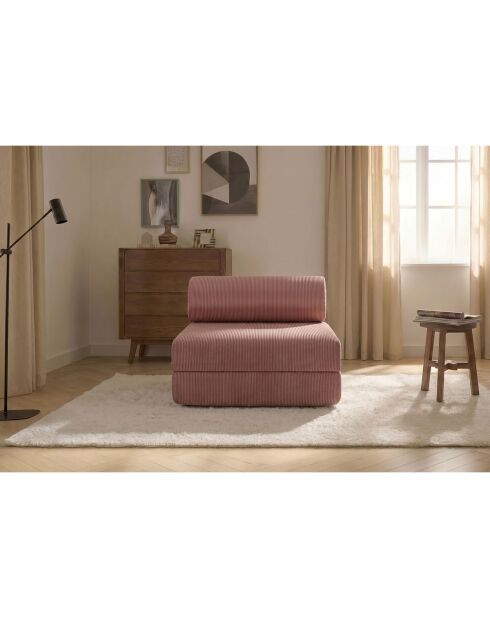 Roze converteerbare en modulaire fauteuil van corduroy Lincoln - 95x95x70,5 cm