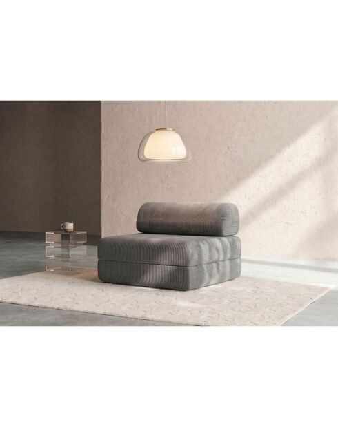 Fauteuil convertible et modulable en velours côtelé Lincoln gris - 95x95x70,5 cm