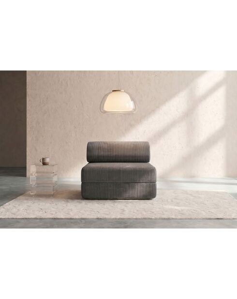 Fauteuil convertible et modulable en velours côtelé Lincoln gris - 95x95x70,5 cm