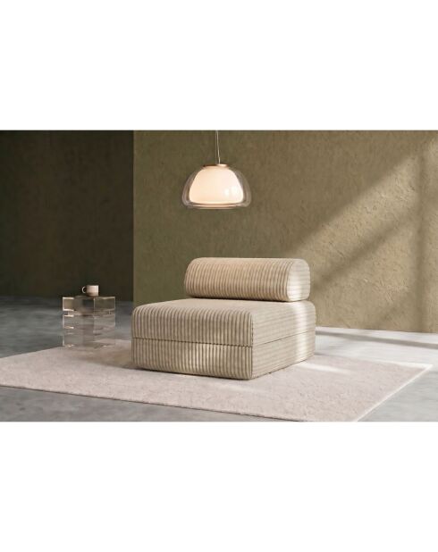 Fauteuil convertible et modulable en velours côtelé xl Tilia beige - 95x95x70,5 cm