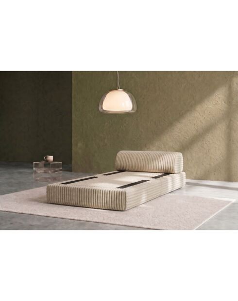 Fauteuil convertible et modulable en velours côtelé xl Tilia beige - 95x95x70,5 cm