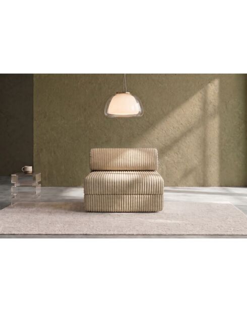 Fauteuil convertible et modulable en velours côtelé xl Tilia beige - 95x95x70,5 cm