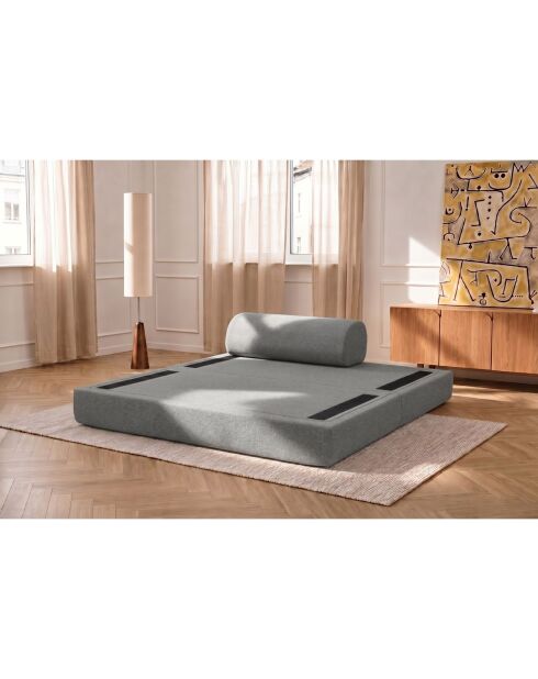 Canapé droit convertible et modulable 2 places en tissu lisse Gemma gris - 148x95x70,5 cm
