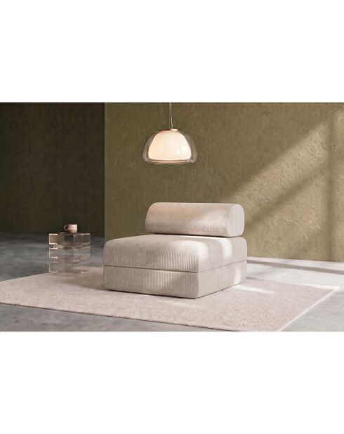 Fauteuil convertible et modulable en velours côtelé Lincoln blanc - 95x95x70,5 cm