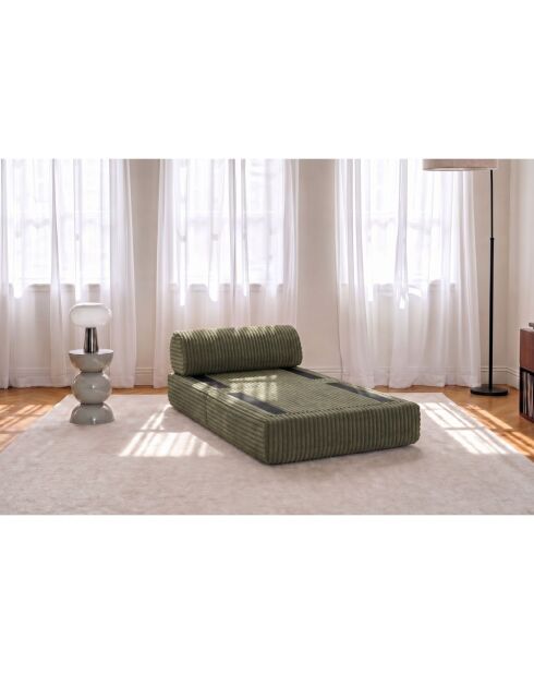 Fauteuil convertible et modulable en velours côtelé xl Tilia vert - 95x95x70,5 cm