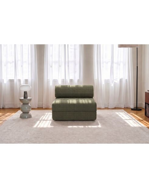 Fauteuil convertible et modulable en velours côtelé xl Tilia vert - 95x95x70,5 cm