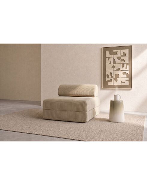 Fauteuil convertible et modulable en velours côtelé Lincoln beige - 95x95x70,5 cm