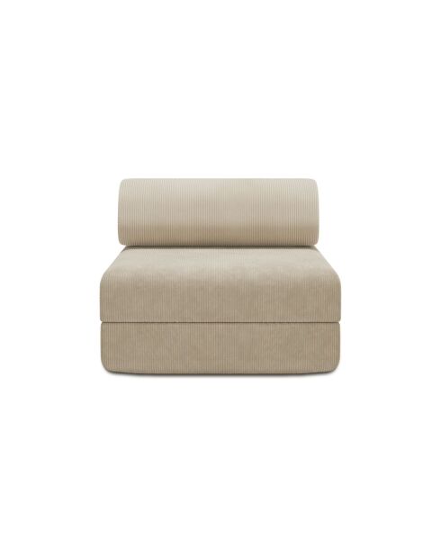 Fauteuil convertible et modulable en velours côtelé Lincoln beige - 95x95x70,5 cm