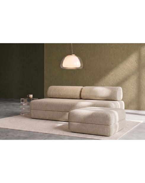 Converteerbare en modulaire voetenbank in corduroy xl Tilia beige - 95x95x42 cm