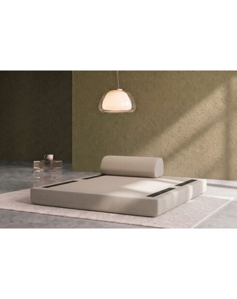 Canapé droit convertible et modulable 2 places en tissu lisse Gemma beige - 148x95x70,5 cm