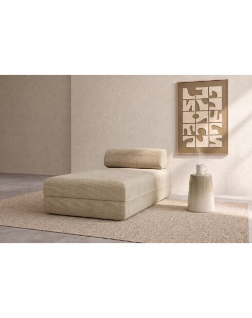 Méridienne convertible et modulable en velours côtelé Lincoln beige - 190x95x70,5 cm