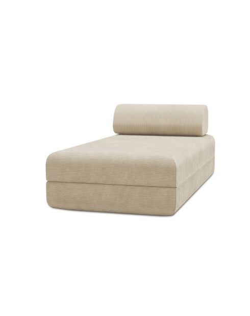 Méridienne convertible et modulable en velours côtelé Lincoln beige - 190x95x70,5 cm