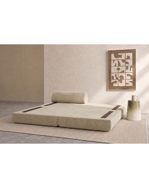 Méridienne convertible et modulable en velours côtelé Lincoln beige - 190x95x70,5 cm
