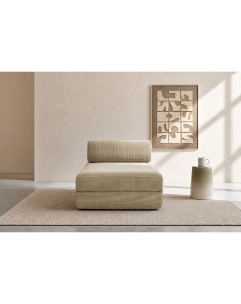 Méridienne convertible et modulable en velours côtelé Lincoln beige - 190x95x70,5 cm