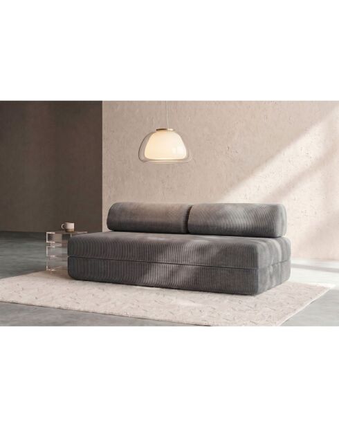 Canapé droit convertible et modulable 3 places en velours côtelé Lincoln gris - 190x95x70,5 cm