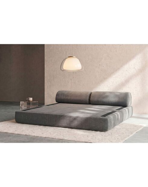 Canapé droit convertible et modulable 3 places en velours côtelé Lincoln gris - 190x95x70,5 cm