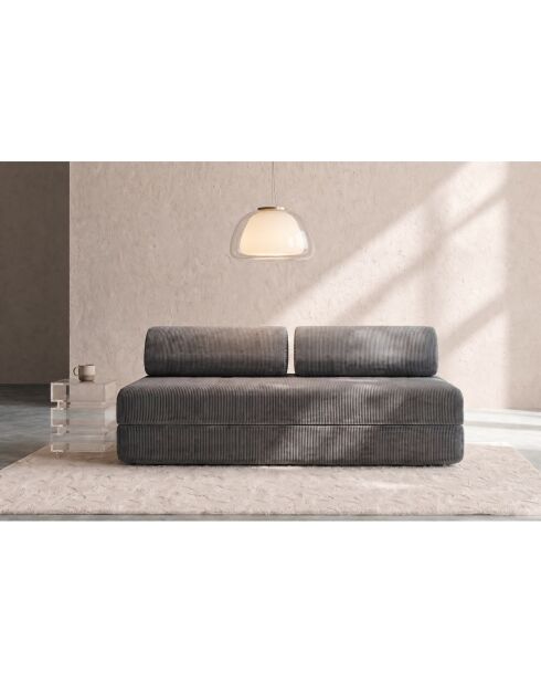 Canapé droit convertible et modulable 3 places en velours côtelé Lincoln gris - 190x95x70,5 cm