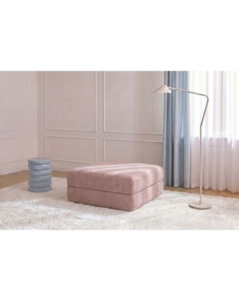 Pouf convertible et modulable en velours côtelé Lincoln rose pâle - 95x95x42 cm