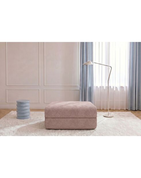 Pouf convertible et modulable en velours côtelé Lincoln rose pâle - 95x95x42 cm